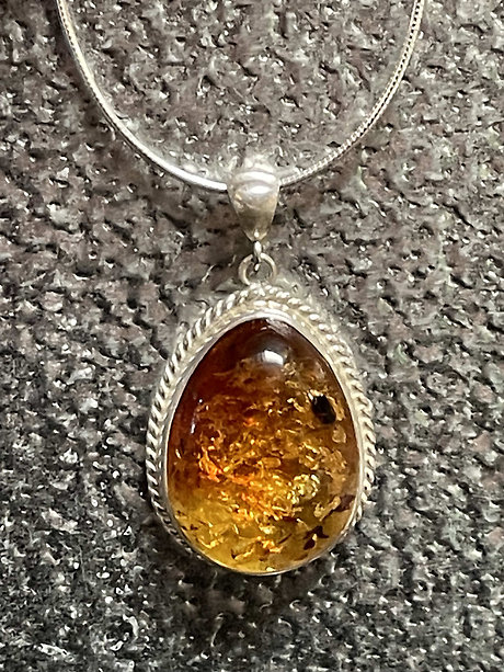 Real Amber and Silver Oval Pendant