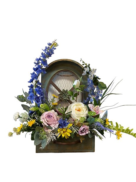 Verdigris Wooden Window/Drawer with Permanent Botanicals