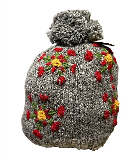 Embroidered Wool Bobble Hat