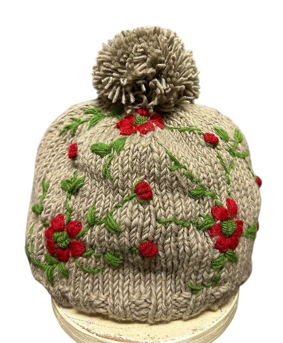 Embroidered Wool Bobble Hat