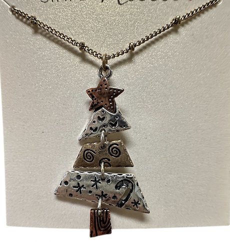 Mixed Metal Christmas Tree Necklace
