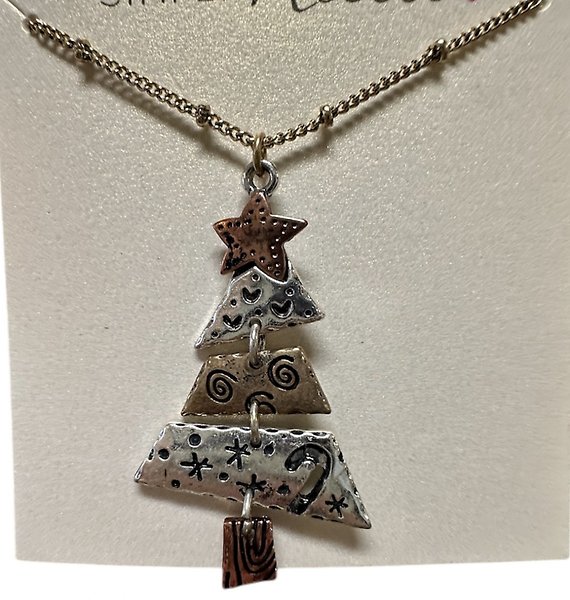 Mixed Metal Christmas Tree Necklace