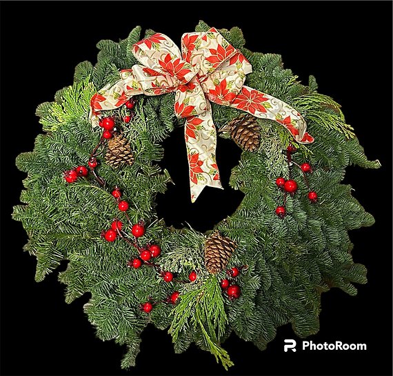 20 inch Fresh Wreath with Poinsettia Bow