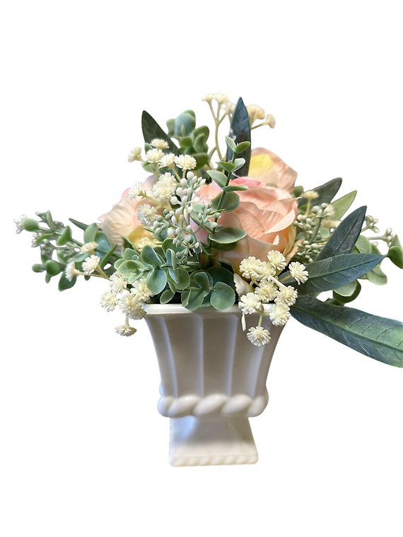 Square Milk Glass with Pink Permanent Botanicals