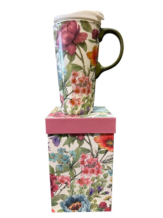 17oz Flowered Ceramic Cup