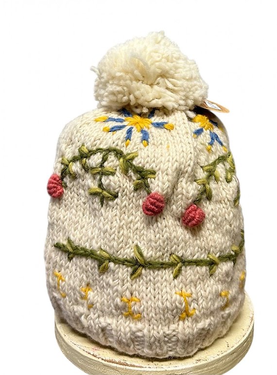 Embroidered Wool Bobble Hat