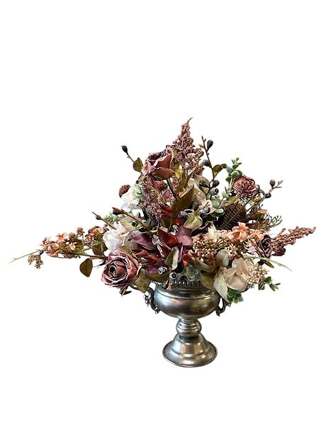 Antique Rose Filled Silver Urn