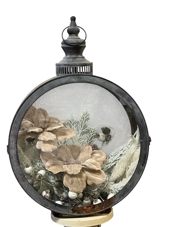 Metal Lantern with Festive Flowers