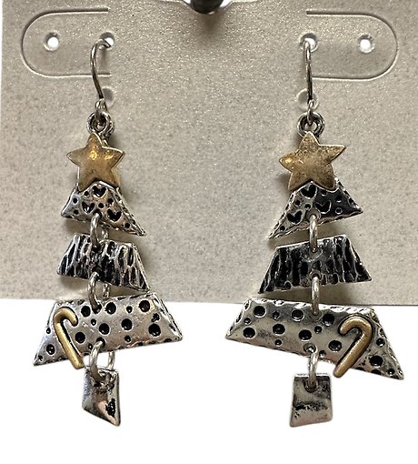 Mixed Metal Christmas Tree Earrings