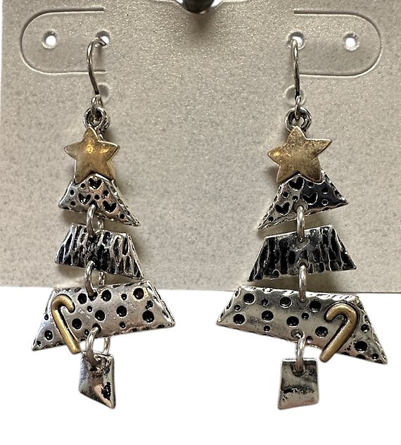 Mixed Metal Christmas Tree Earrings