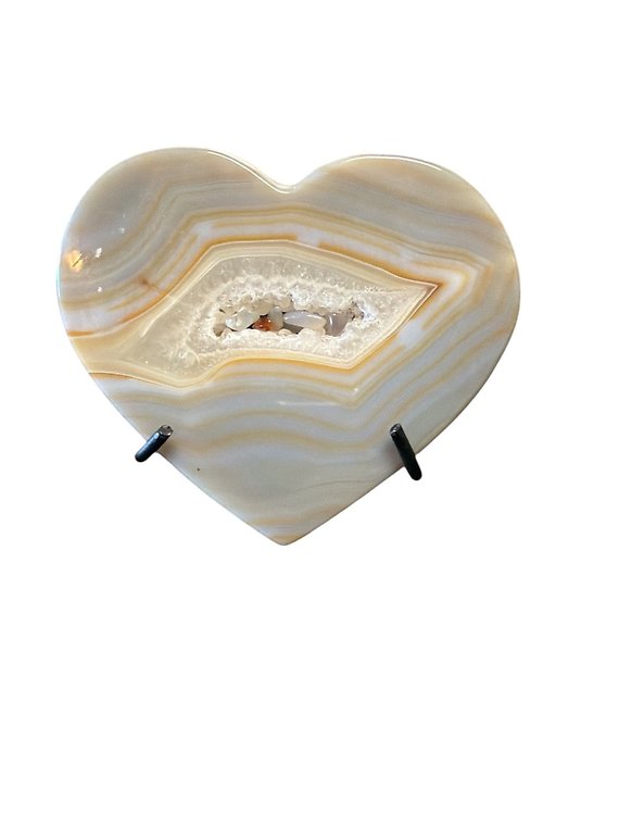 Blue/Grey Agate Heart on Metal Stand