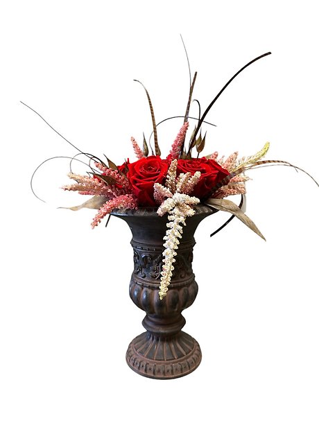 Antiqued Urn with Preserved Roses