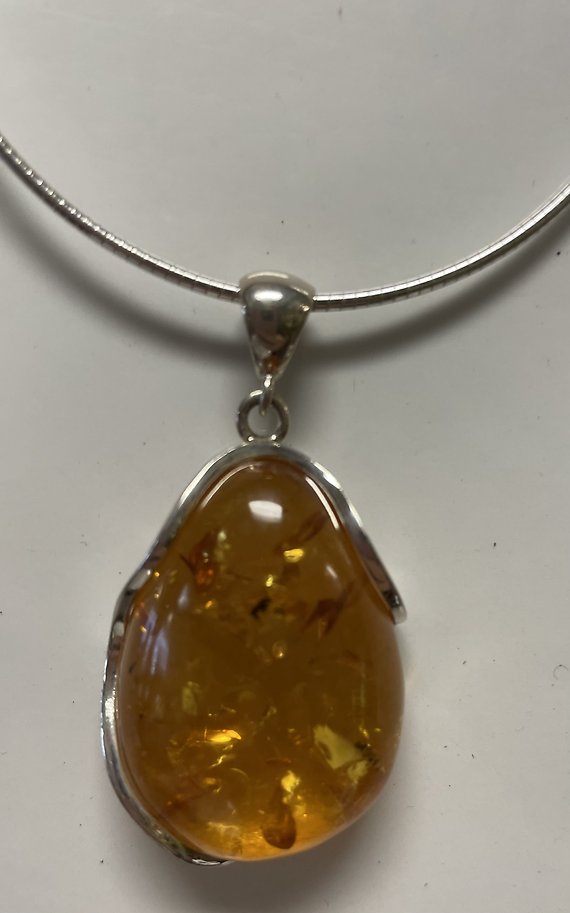 Real Amber and Silver Clear Honey Colored Necklace