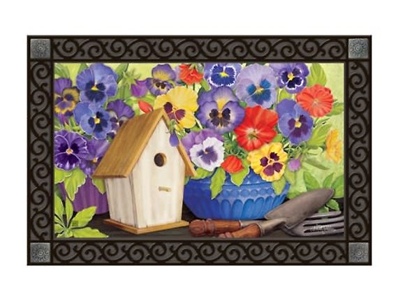 Pretty Pansies and Birdhouse Mat
