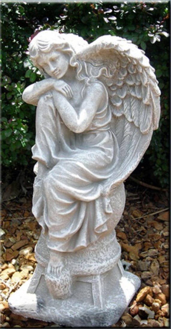 Large Seated Concrete Angel