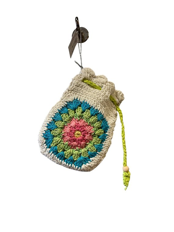 Crochet Flower Drawstring Pouch