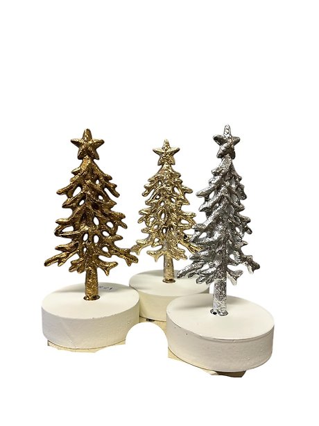 Small Metal Tree on Wooden Stand