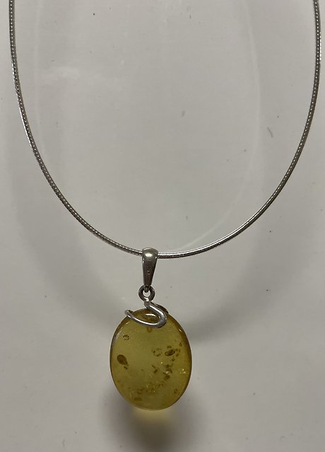 Real Amber and Silver Delicate Oval Necklace