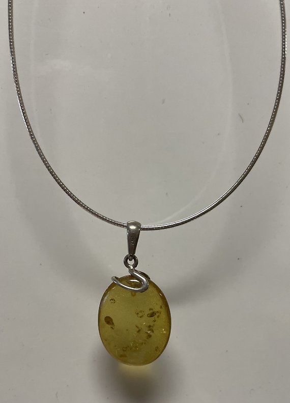 Real Amber and Silver Delicate Oval Necklace