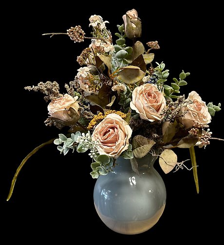 Soft Grey Vase with Permanent Botanicals