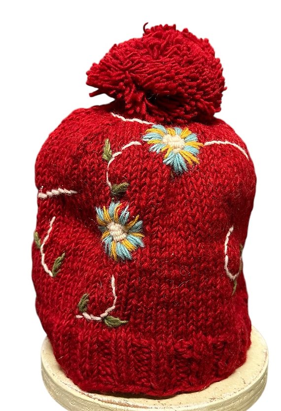 Embroidered Wool Bobble Hat