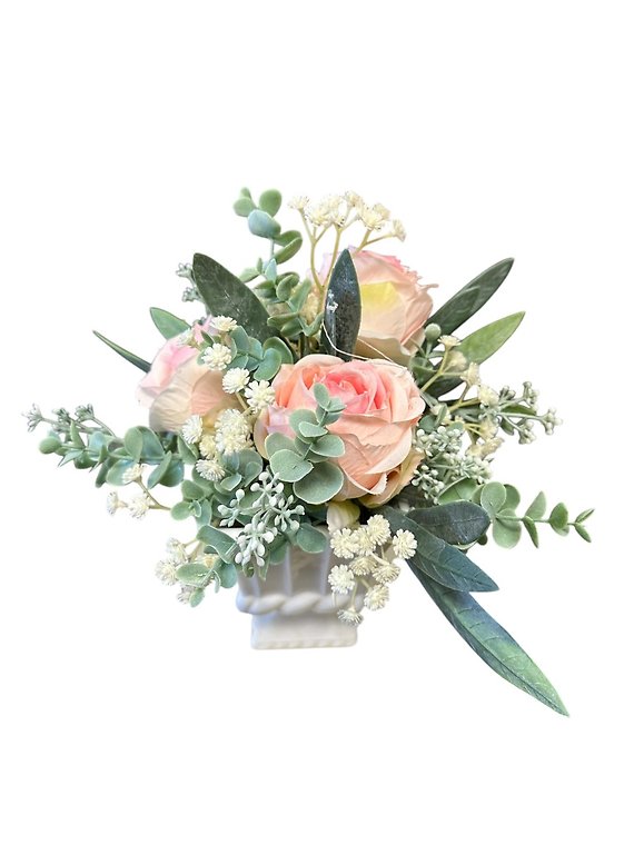 Square Milk Glass with Pink Permanent Botanicals