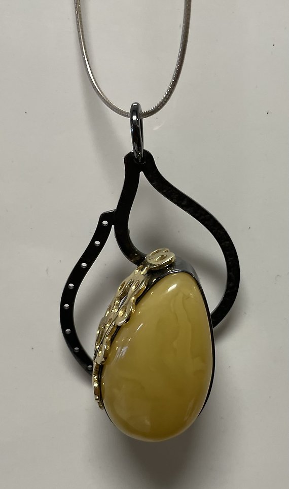 Real Amber and Silver Designer Honey Colored Necklace.