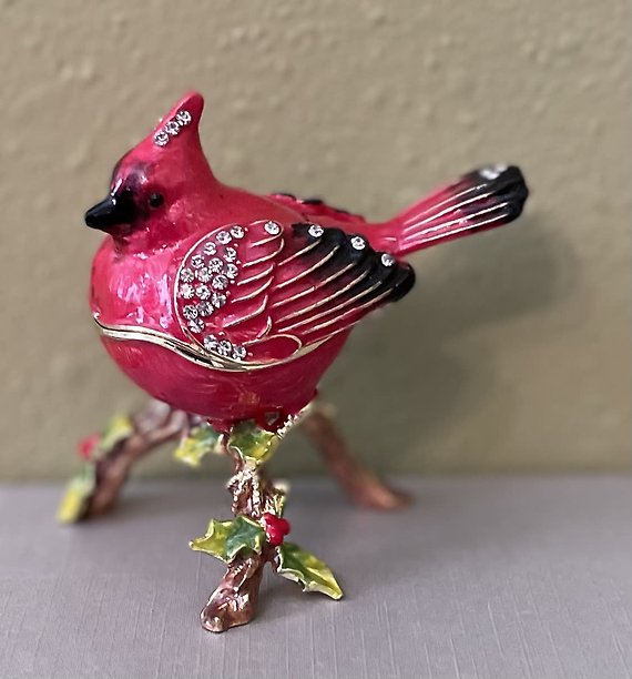 Ciel Collectables Cardinal Bird on a Branch Enamel Box