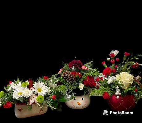 Flower Filled Christmas Containers