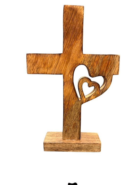 Mango Wood Cross with Heart