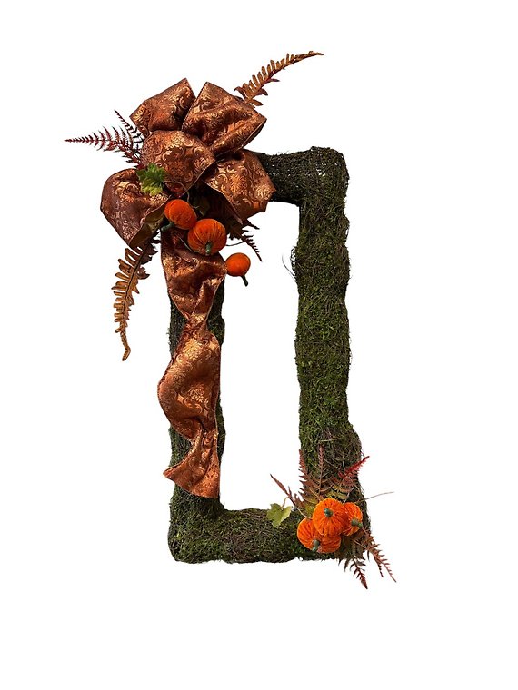 Fall Rectangular Moss Wreath with Pumpkins